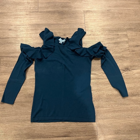 Cece cold shoulder ruffle teal knit sweater (XS) - Picture 1 of 9